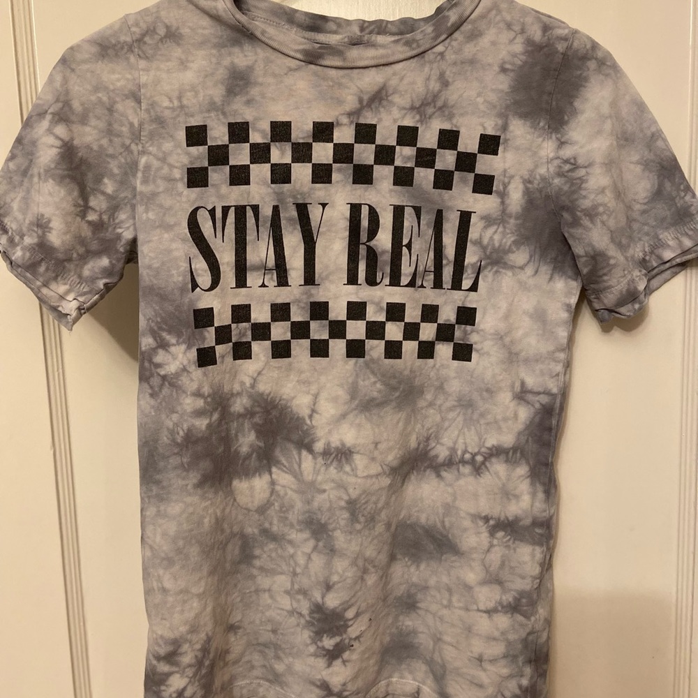 Tie Dye Gey and Black Graphic Tee Size M Women Stay Real Skateboard